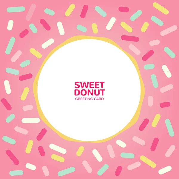 Marco de rosquilla dulce con esmalte rosa y muchos espolvoreos decorativos . — Vector de stock