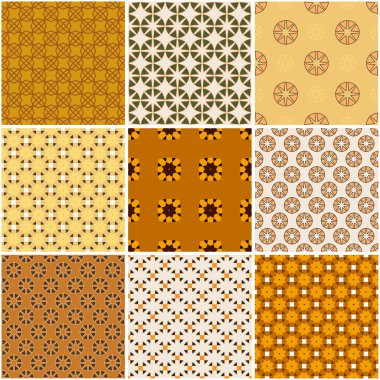 Retro dekoratif seti 9 seamless modeli