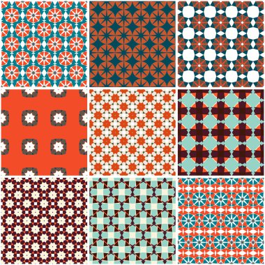 Retro dekoratif seti 9 seamless modeli