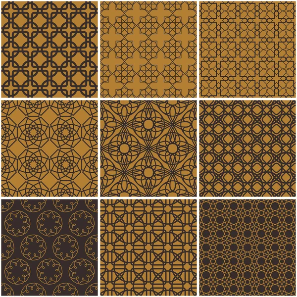 Set decorativo árabe 9 patrones sin costura — Vector de stock