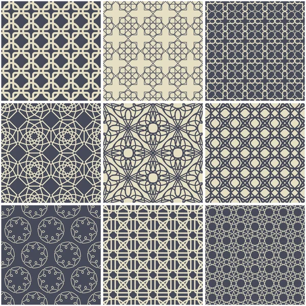 Arabic decorative set 9 seamless patterns — Stock Vector