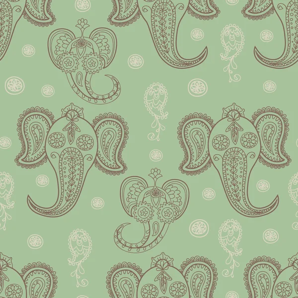 Paisley elefantes patrón sin costura — Vector de stock