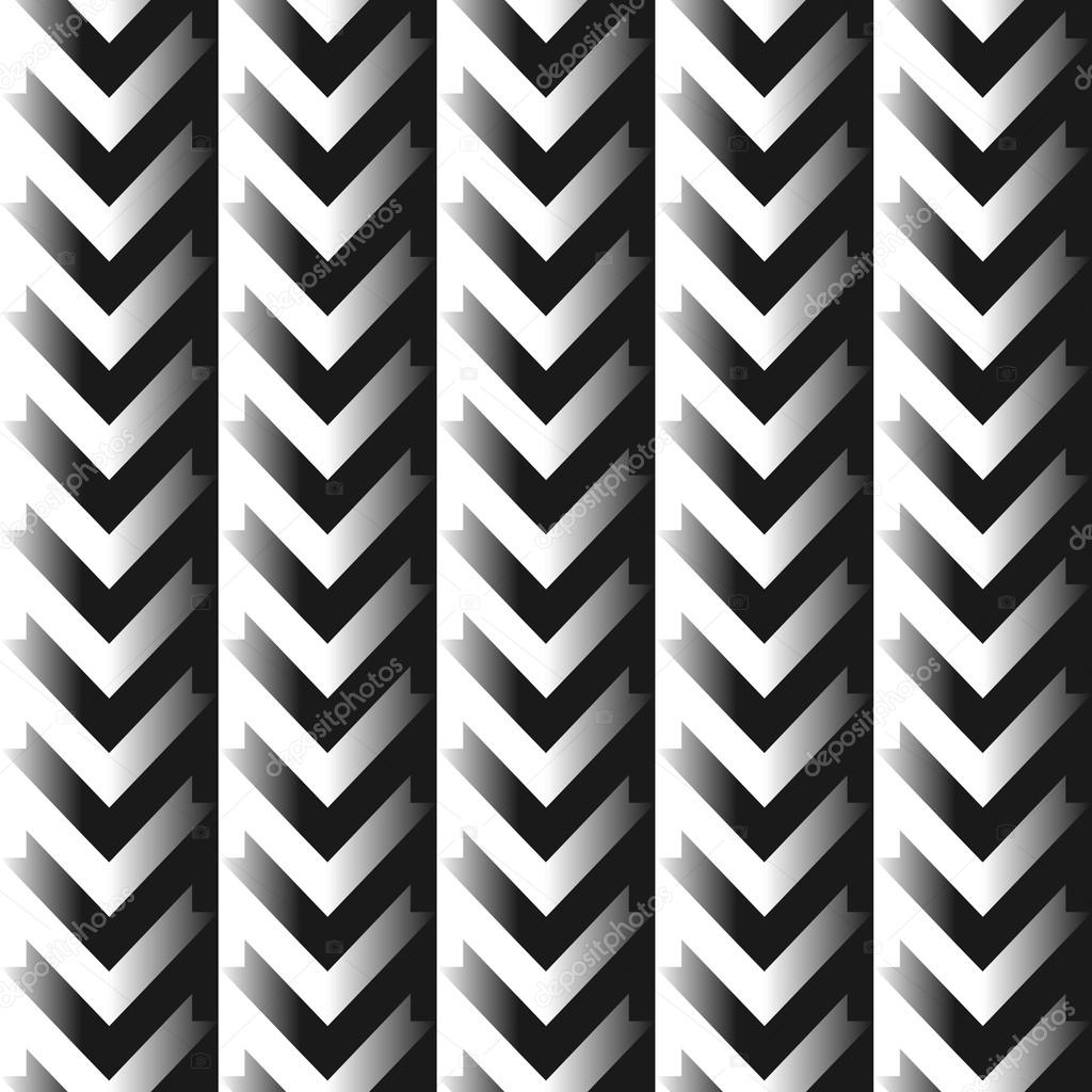Abstract chevron: bend arrows on white and black backdrop.