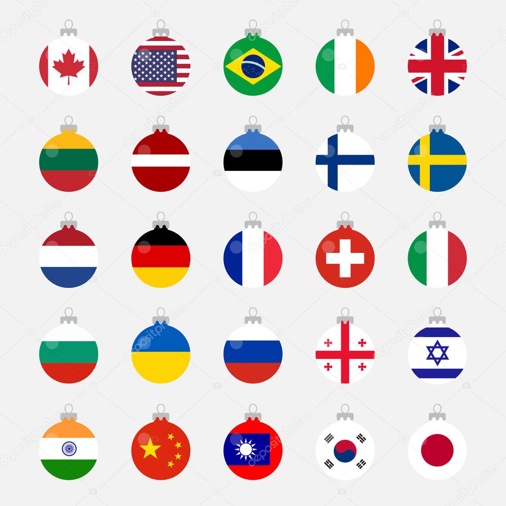 Christmas ball shaped country flags set