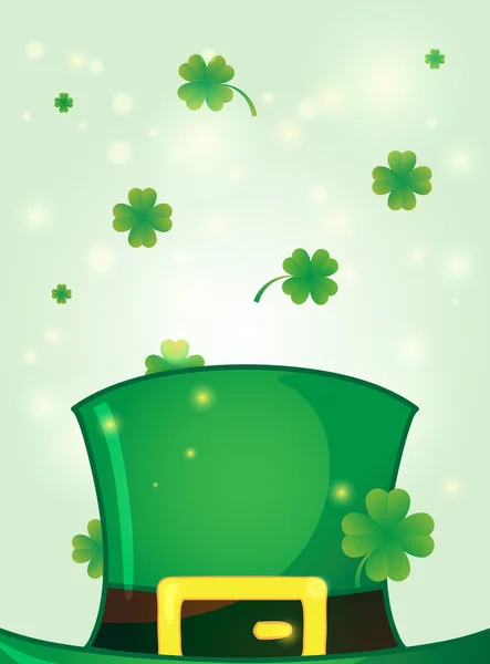 Leprechaun green hat with clover around. — Stock Vector