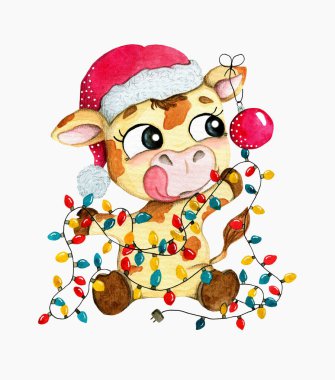 Noel Baba 'nın şapkasındaki çelenkli boğa.