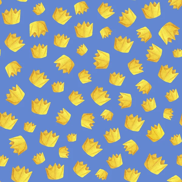 Das Muster Der Goldenen Kronen Auf Blauem Hintergrund — Stockfoto