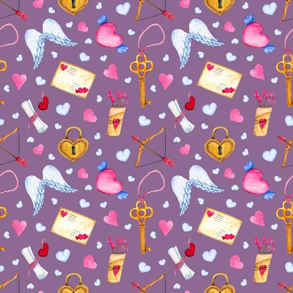 Muster Für Den Valentinstag Auf Violettem Hintergrund — Stockfoto