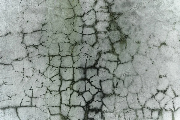 Szürke Vakolat Textúrája Mély Repedésekkel Pókháló Formájában Összeomló Háttér Repedések — Stock Fotó