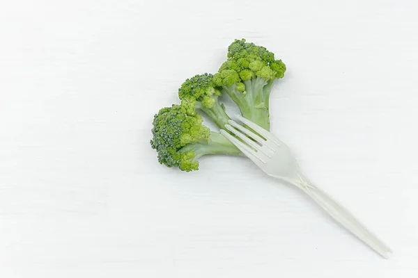 Forchetta Eco Plastica Broccoli Piatti — Foto Stock