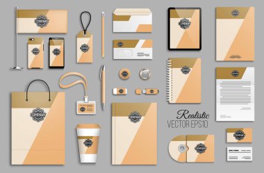 Logolu iş kırtasiyesi. Şirket kimlik şablonu ayarlandı. Marka tasarımı. Doğal renkler asgari geometrik arkaplan