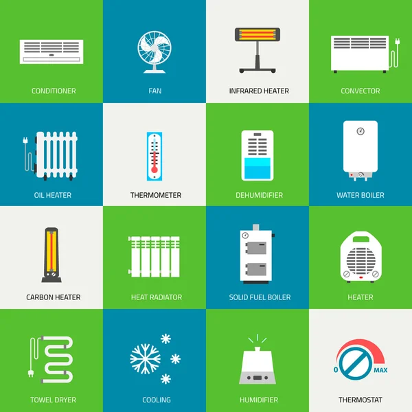 Verwarming, ventilatie en conditionering icons set. — Stockvector