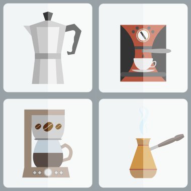 Minimalist tarzda kahve makineleri Icon set.