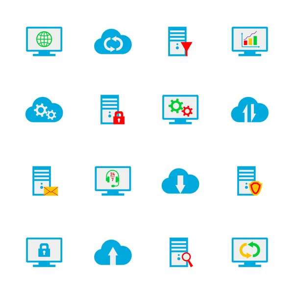 Netwerk en cloud computing pictogrammen. — Stockvector