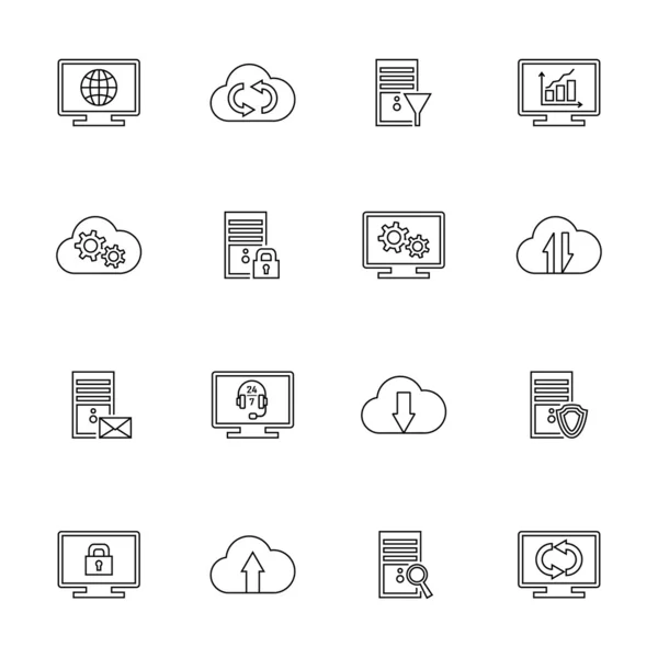 Netwerk en cloud computing pictogrammen. — Stockvector