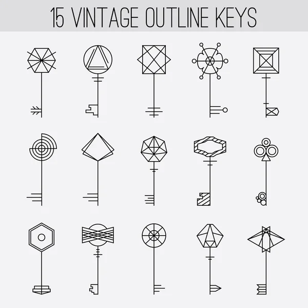 Vintage outline keys set. — Stock Vector