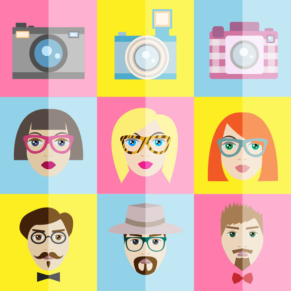 Иконы хипстеров в минималистическом стиле
