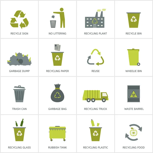 Reciclaje de basura iconos conjunto . — Vector de stock