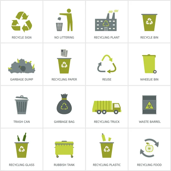 Reciclagem conjunto de ícones de lixo . Ilustrações De Stock Royalty-Free