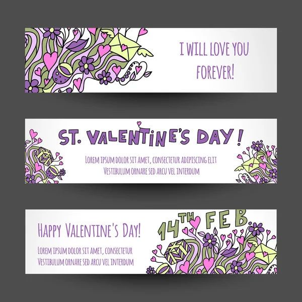 San Valentino doodle banner . — Vettoriale Stock