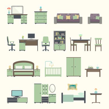 Mobilya iç düz simgeler