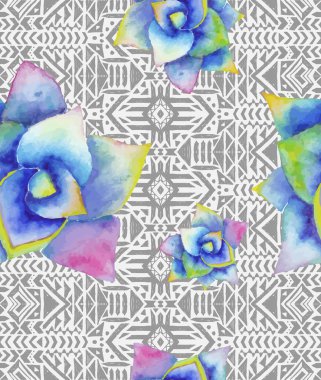 Suluboya succulents ile Meksika seamless modeli