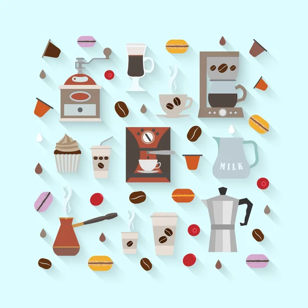 Iconos de café plano — Vector de stock