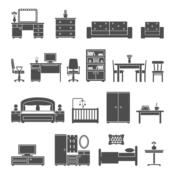 Iconos planos interiores de muebles — Vector de stock