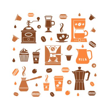 Minimalist tarzda kahve Icons set
