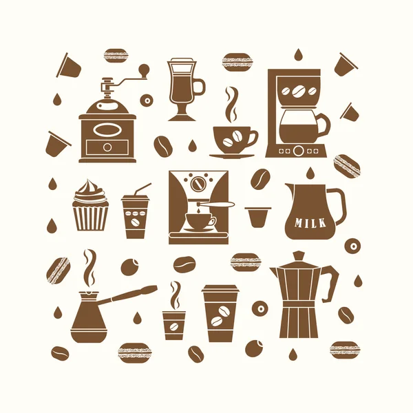 Ícones de café definido em estilo minimalista — Vetor de Stock