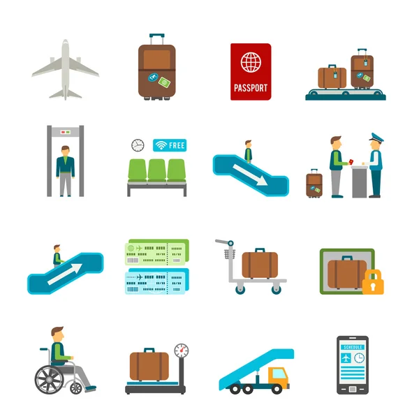 Iconos de viajes al aeropuerto — Vector de stock