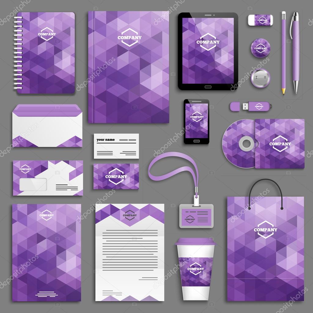 Corporate identity template set. Business stationery mock-up with logo. Branding design. Letter envelope, card, catalog, pen, pencil, badge, paper cup, notebook, tablet pc, mobile phone, letterhead