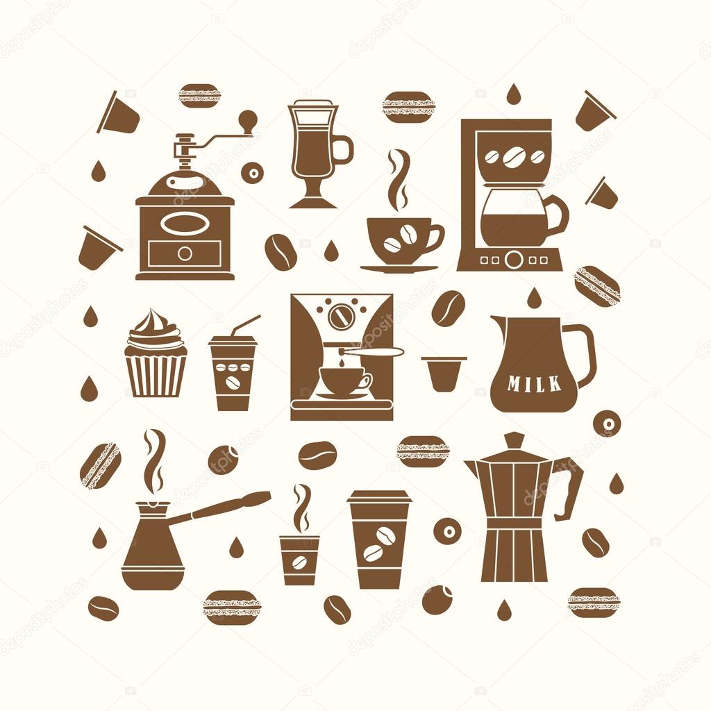 Coffee icons set in minimalistic style