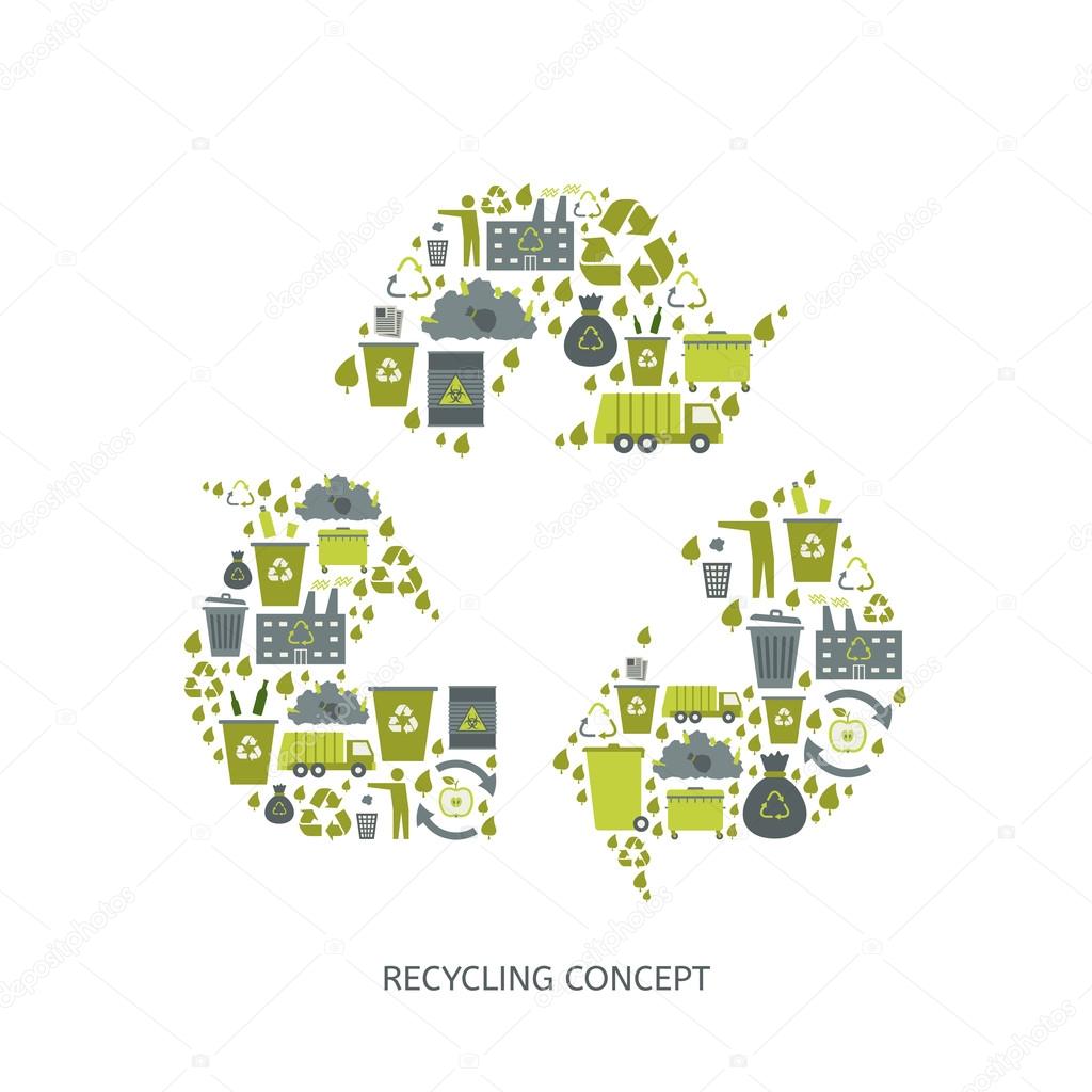 Recycling garbage icons concept. Waste utilization. Vector illustration
