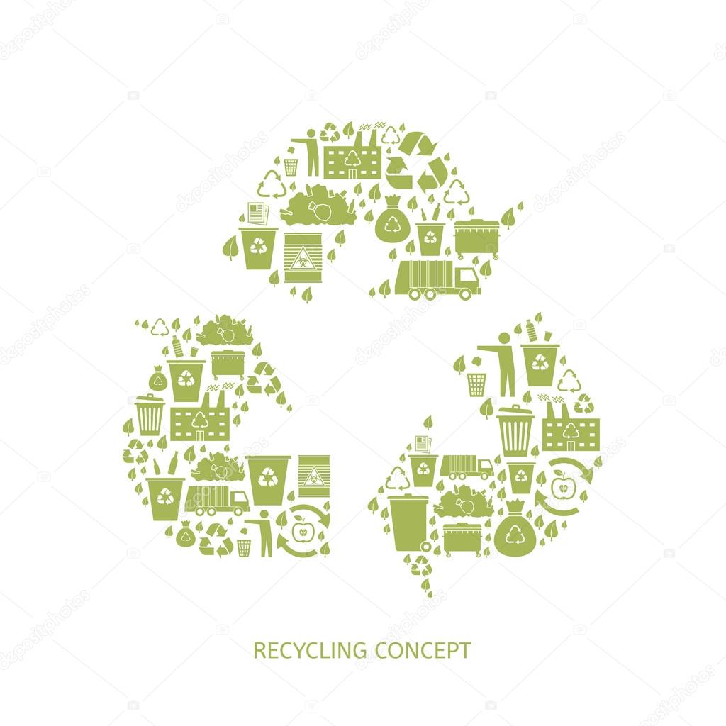Recycling garbage icons concept. Waste utilization. Vector illustration