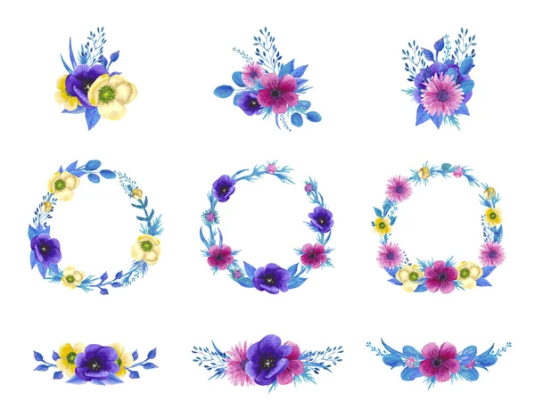 Watercolor blossom floral set — Stockový vektor