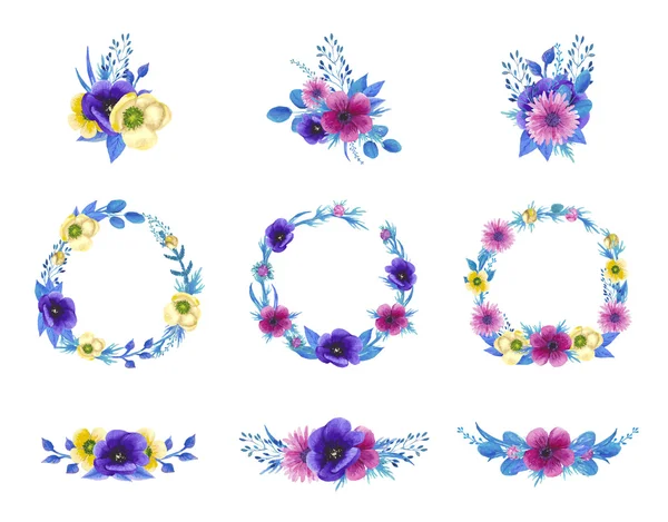 Watercolor blossom floral set — Stock vektor