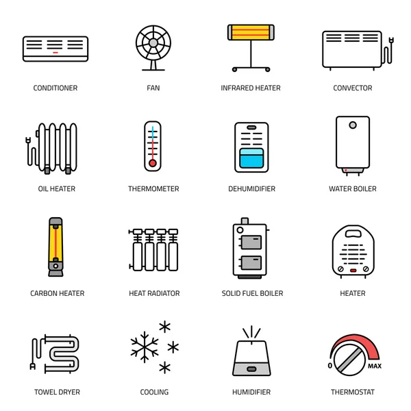 Condicionamiento conjunto de iconos lineales . — Archivo Imágenes Vectoriales