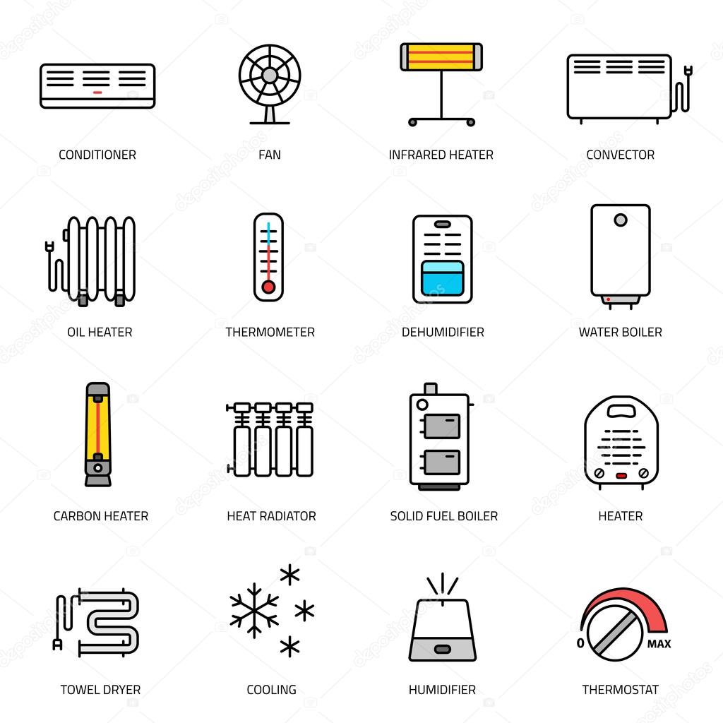 conditioning linear icons set.