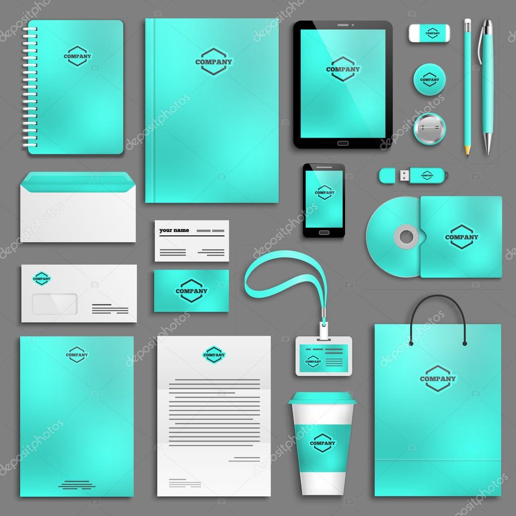 Aqua corporate identity template set. Business stationery mock-up with logo. Branding design.