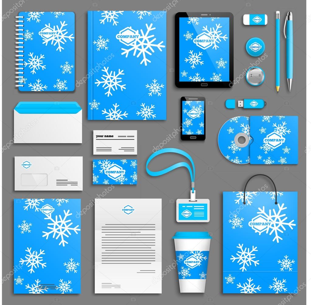 Christmas corporate identity templates set. Business stationery mock-up with logos. Branding design.