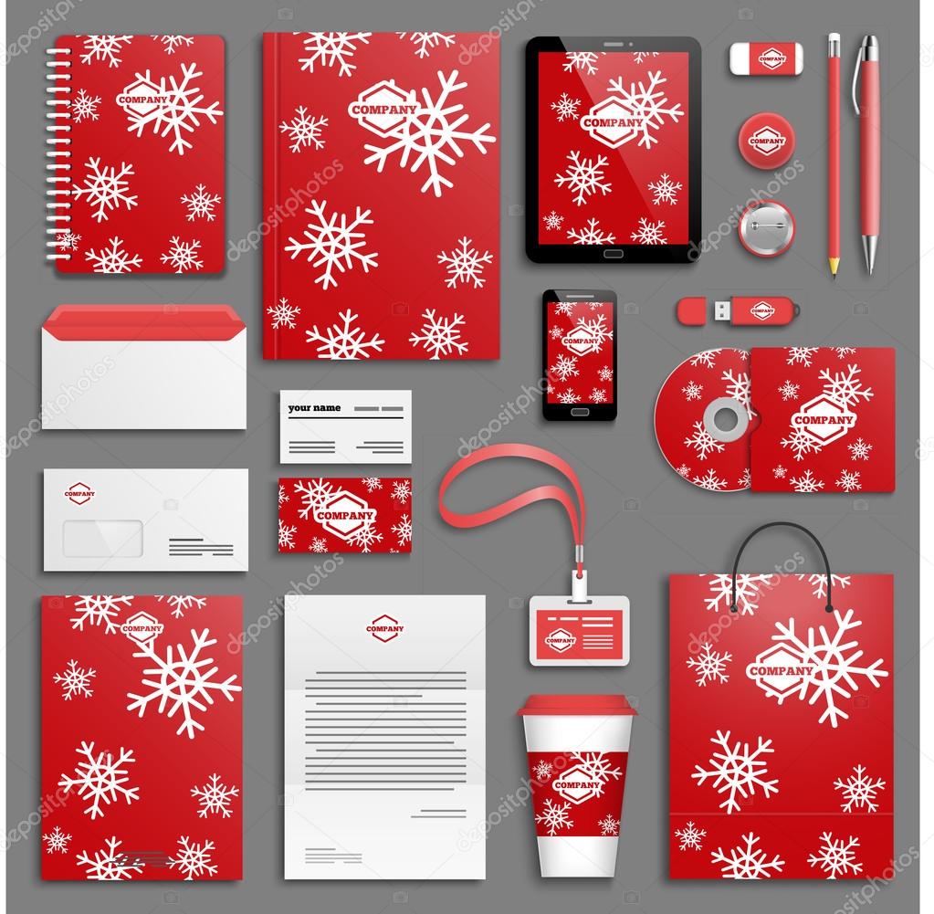 Christmas corporate identity templates set. Business stationery mock-up with logos. Branding design.