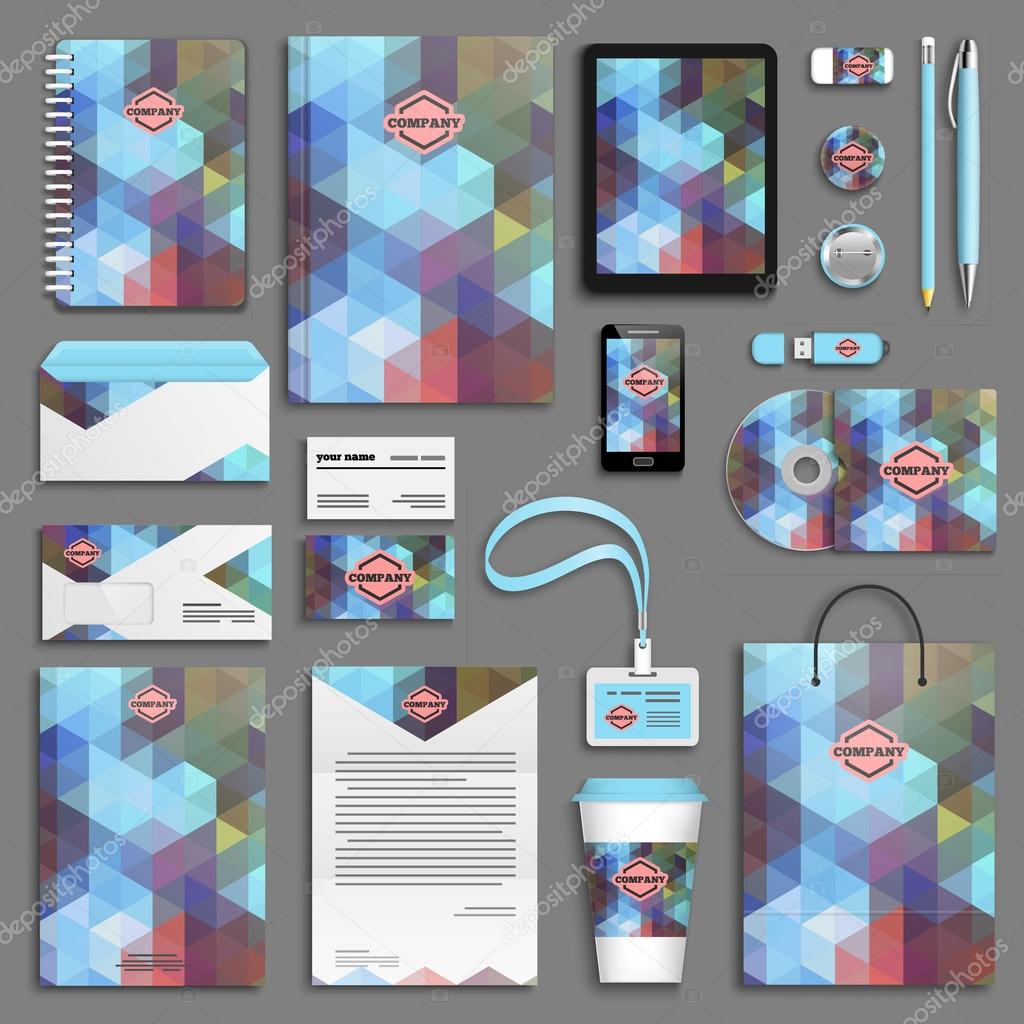 Blue corporate identity templates set. Business stationery mock-up with logos. Branding design.
