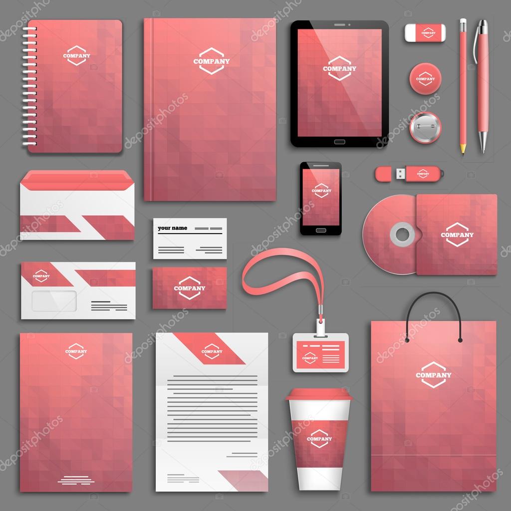 Pink Corporate identity template set. Business stationery mock-up with logo. Branding design.