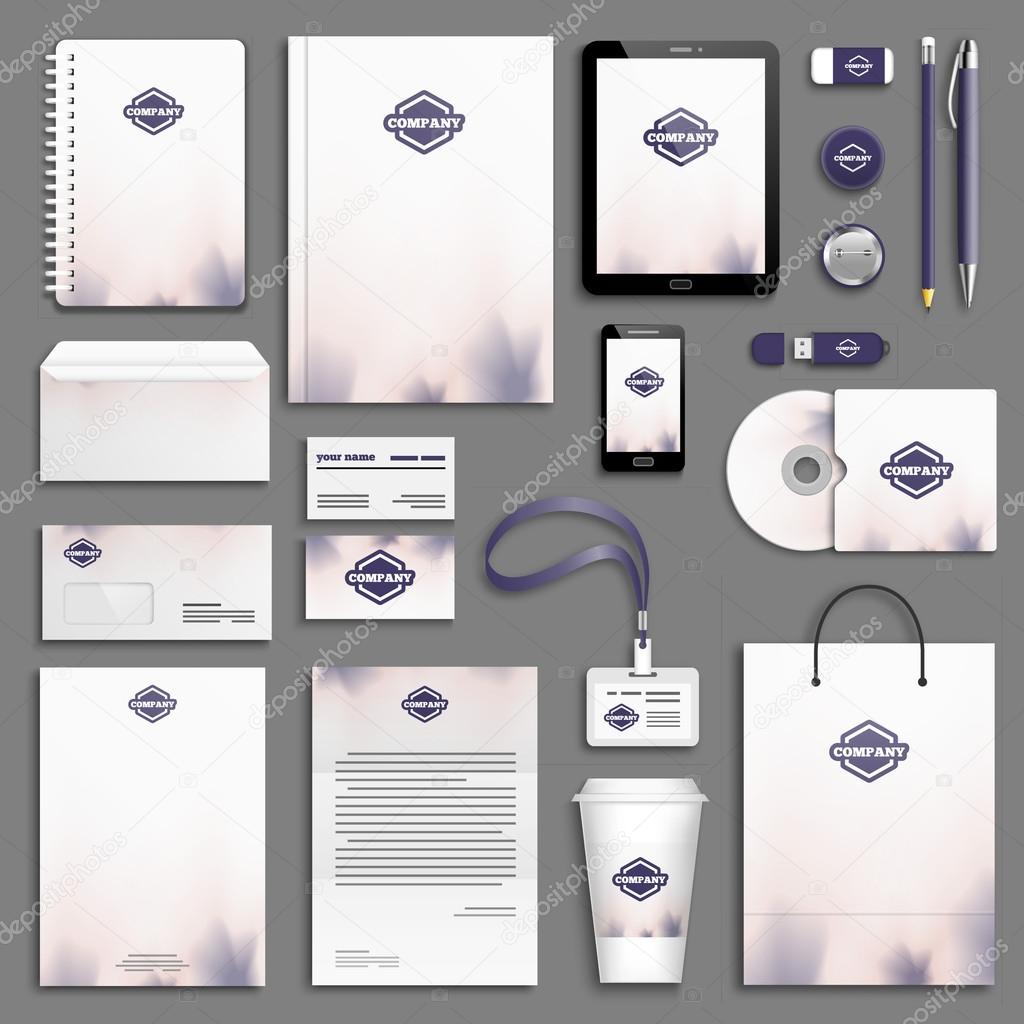 Purple rose Corporate identity template set. Business stationery mock-up with logos. Branding design.