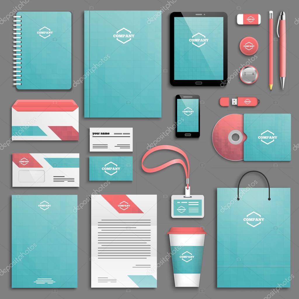 Blue Pink Corporate identity templates set. Business stationery mock-up with logos. Branding design.