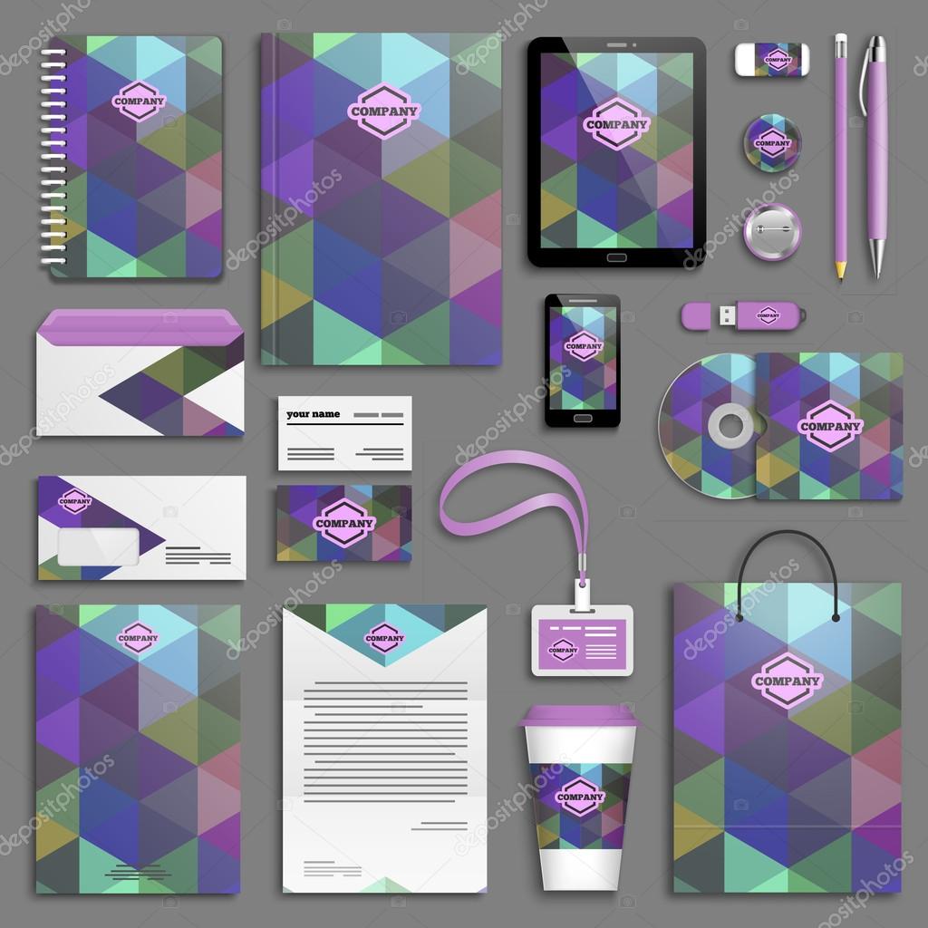 Purple bright blue Corporate identity template set. Business stationery mock-up with logos. Branding design.