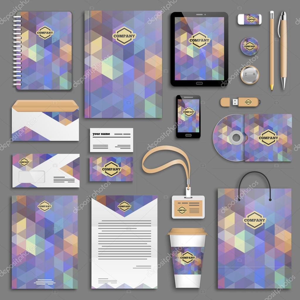 Purple orange Corporate identity template set. Business stationery mock-up with logos. Branding design.