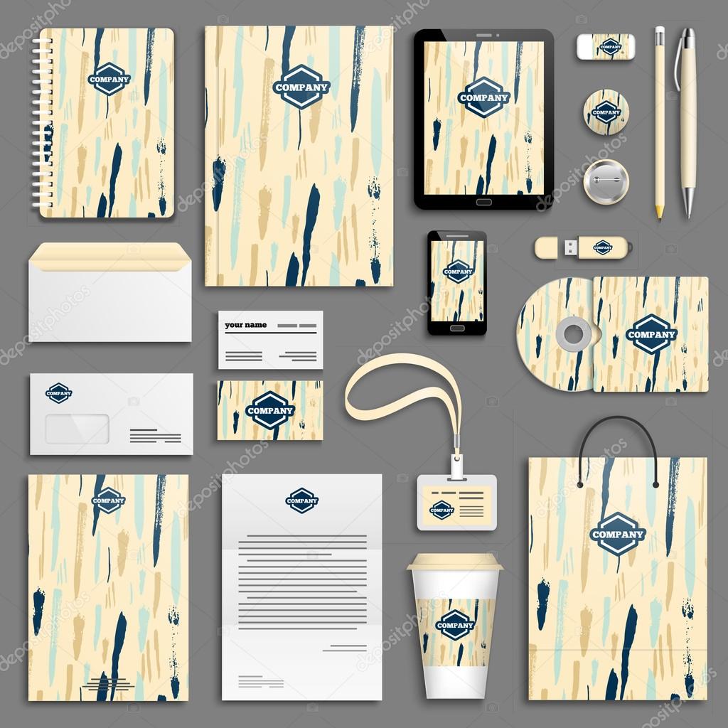 Gold blue Trendy Corporate identity template set. Business stationery mock-up with logos. Branding design.