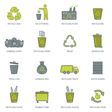 Geri dönüşüm çöp Icons set